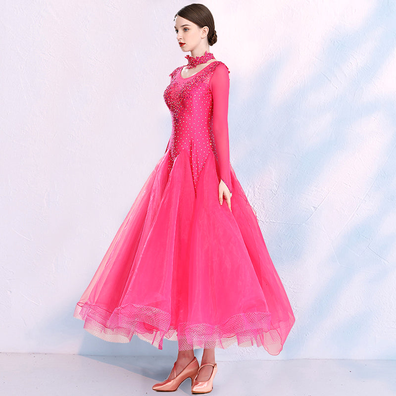 Red Pink Ballroom Dance Dresses for Women Girls Waltz Tango Foxtrot Smooth Modern Dance Swing Skirts - Moderndancedress.com