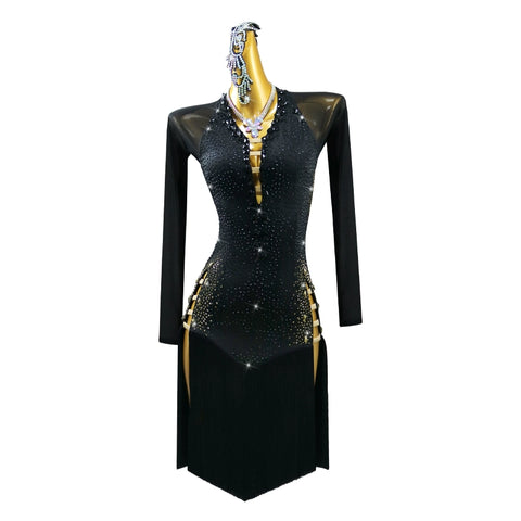 Professional Competition Black Fringe Latin Dance Dresses for Women Girls Salsa Rumba Chacha Performances Outfits for Female