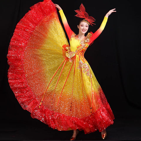 Chinese Folk Dance Costume Opening Dance Big Dress Show Dress Atmospheric Accompaniment Dress Late Adult Modern Dress Dance Dress