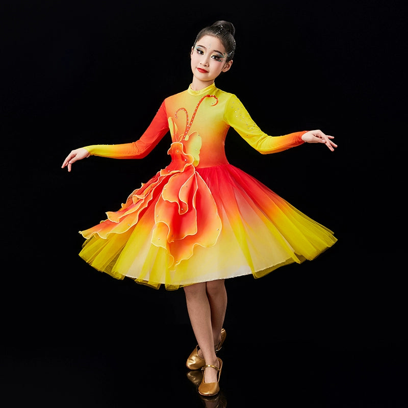 Children's pink green Petals modern dance dresses chorus performance girls tutu skirts school church choir competition outfits - Moderndancedress.com