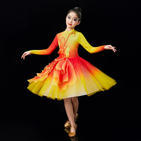 Children's pink green Petals modern dance dresses chorus performance girls tutu skirts school church choir competition outfits - Moderndancedress.com
