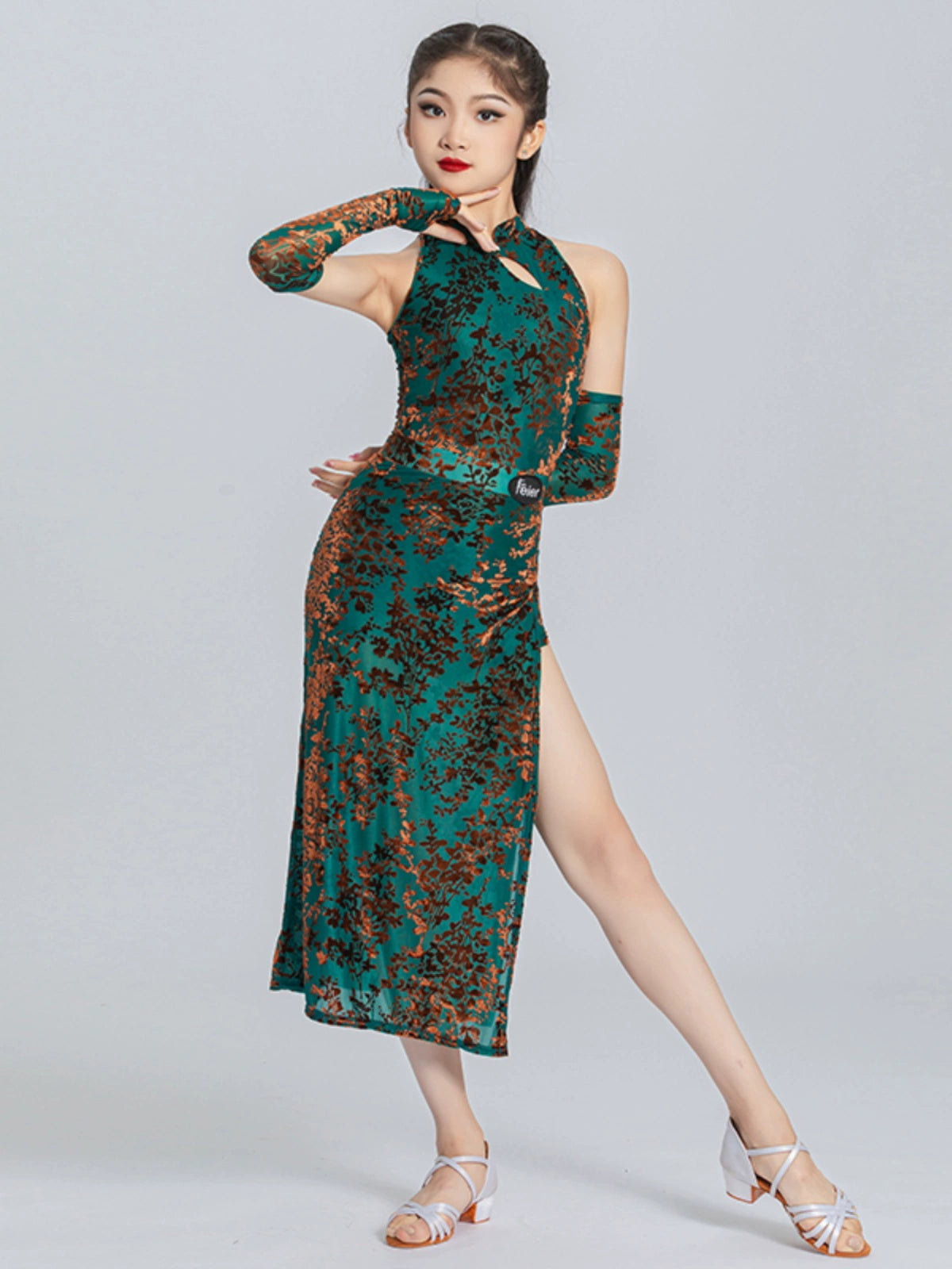 Girls kids velvet green wine Latin Dance Costume for children salsa chacha ballroom dress Cheongsam Training Dance Class Dance outfits - Moderndancedress.com
