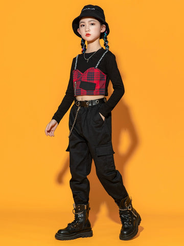 Girls Jazz Costume Hip Hop Street Dance outfits children gogo dancers British style plaid  Cheerleading Show clothes for kids - Moderndancedress.com