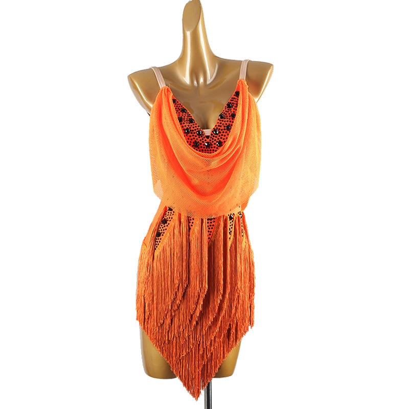 Orange Fringed Latin Dance Competition Dress Women girls Gradual Rumbacha salsa chacha Dance Skirts - Moderndancedress.com