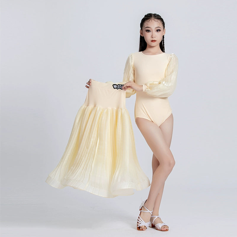 Light blue Yellow Ballroom Dance dresses for kids girls professional national waltz foxtrot smooth dance long gown for Children - Moderndancedress.com