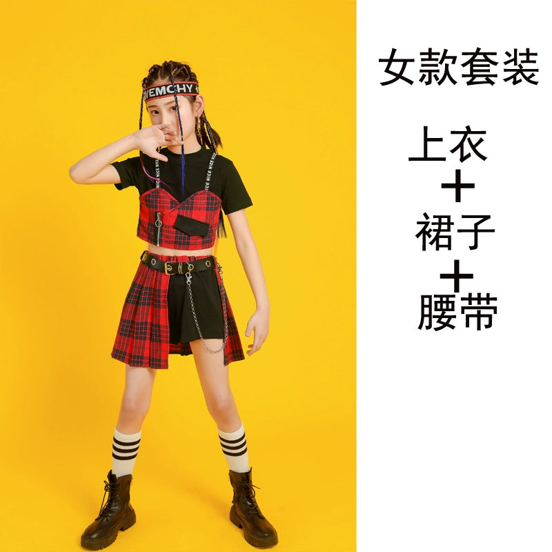 Girls Jazz Costume Hip Hop Street Dance outfits children gogo dancers British style plaid  Cheerleading Show clothes for kids - Moderndancedress.com