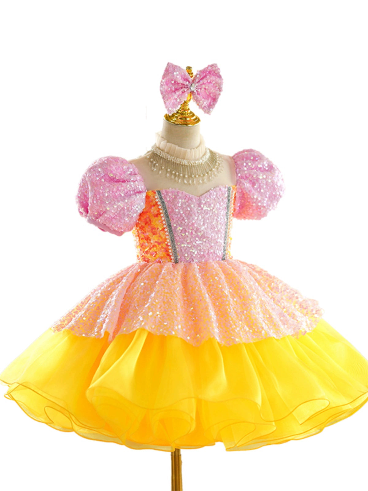 Children's pink yellow sequin jazz dance dress girls tutu ballet dresses singers choir kindergarten pianist model show performance skirts for kids - Moderndancedress.com
