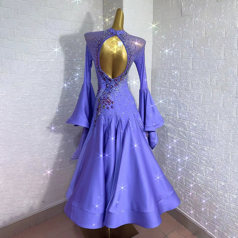 Custom Size Purple Ballroom Dance Dresses for Women Girls Waltz Tango Competition Dance Long Gown - Moderndancedress.com