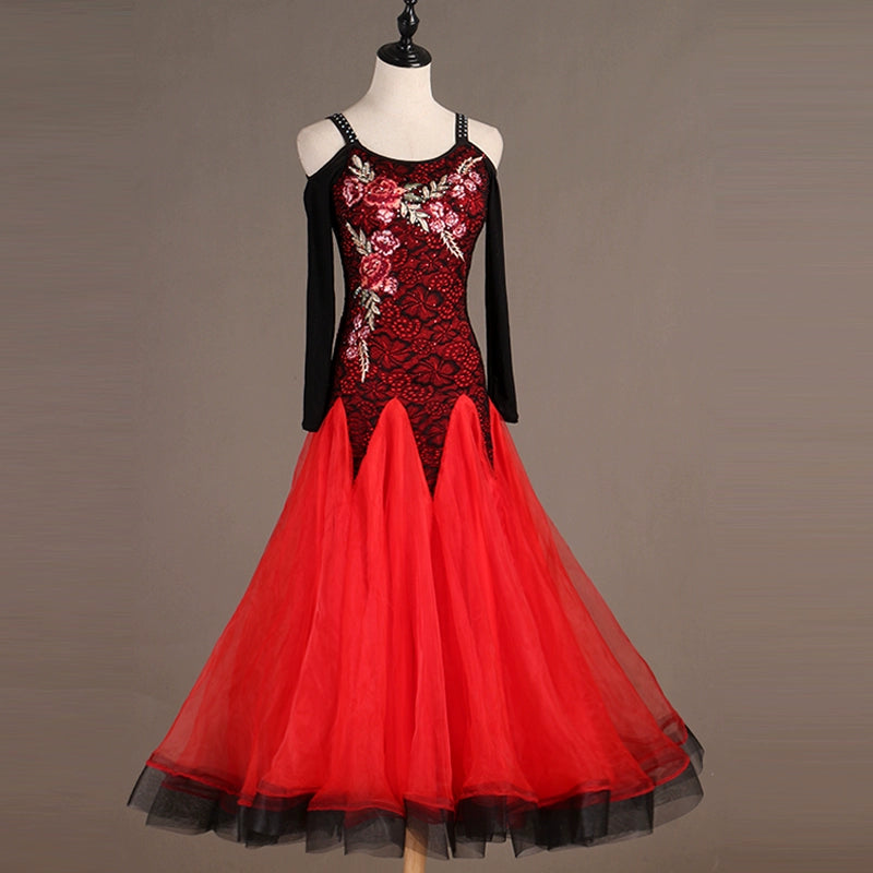 Ballroom Dance Dresses Compound Lace Modern Dance Competition Dress Waltz National Standard Dance Dress - Moderndancedress.com