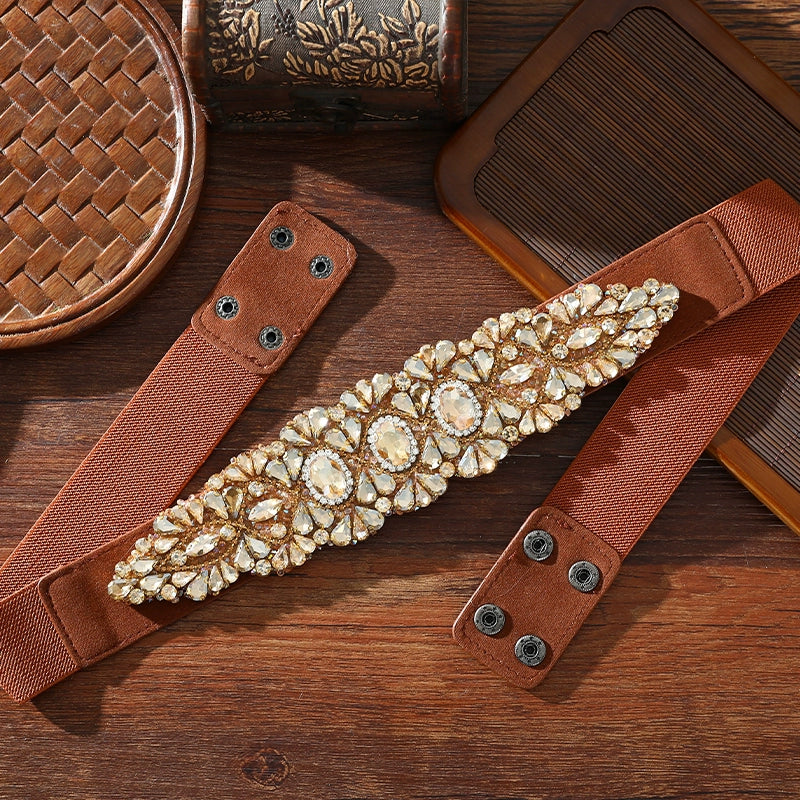 Xinjiang Latin ballroom dance sasehs waistband  diamond elastic waist belt for women girls Uygur dance accessories dancing waist chain - Moderndancedress.com
