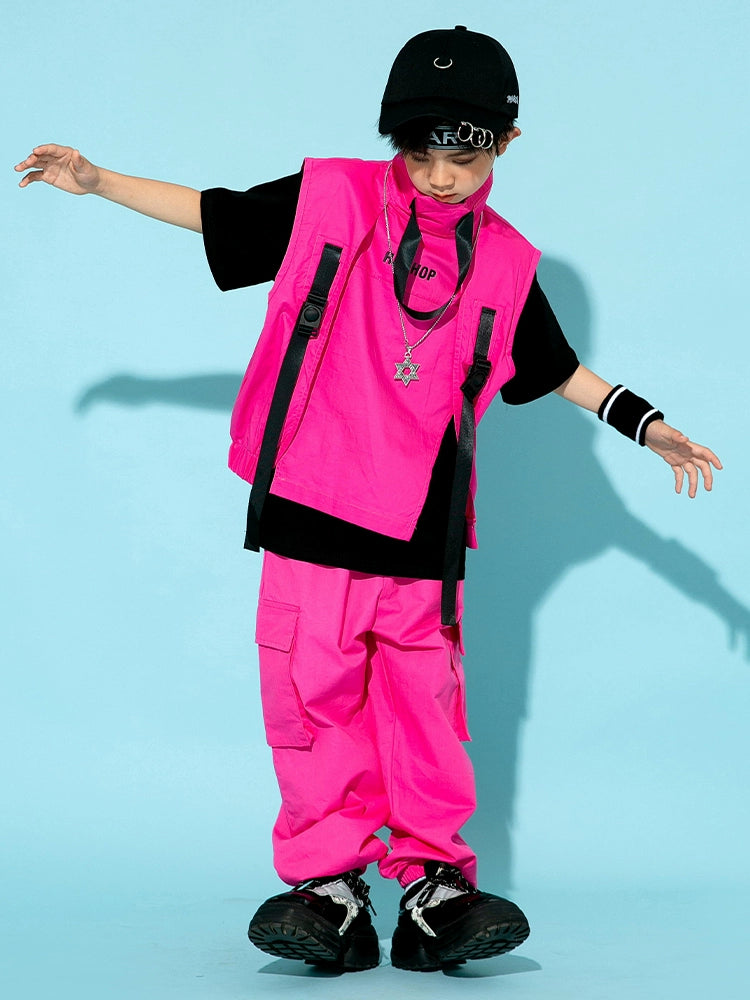 Fuchsia Pink Jazz Street Hip-hop Dance Costumes for Girls Boys Rapper Singers Gogo Dancer Performance Clothes Catwalk Show Clothing - Moderndancedress.com