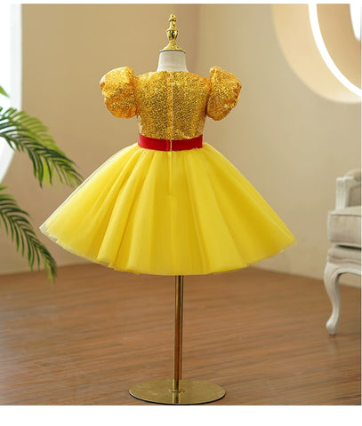 Children's jazz dance dresses yellow sequins choir princess performance costumes tutu ballet skirt pianist song performance clothes - Moderndancedress.com