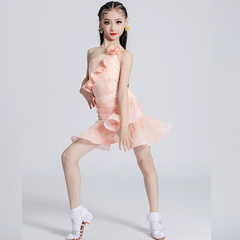 Girl red Latin dance dresses pink salsa ballroom latin competition performance suit - Moderndancedress.com