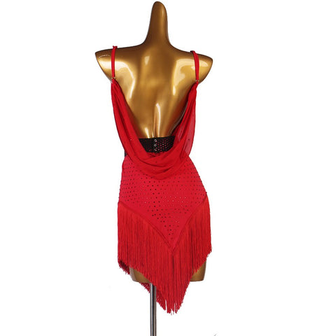 Red rhinestones tassels competition latin dance dress for women girls rumba chacha salsa dance costumes modern dance latin dance outfits