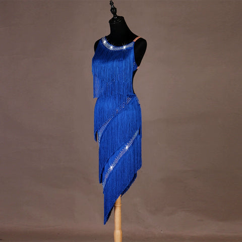 Latin dance dress performance competition clothing Lombardcia tassel dress - Moderndancedress.com