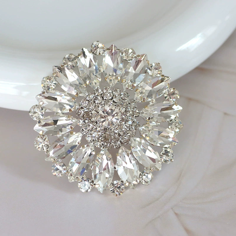 silver hand sew rhinestones DIY headdress dance clothes evening dress bag round sunflower bling decorative corsage belly dance wear 5.5cm - Moderndancedress.com