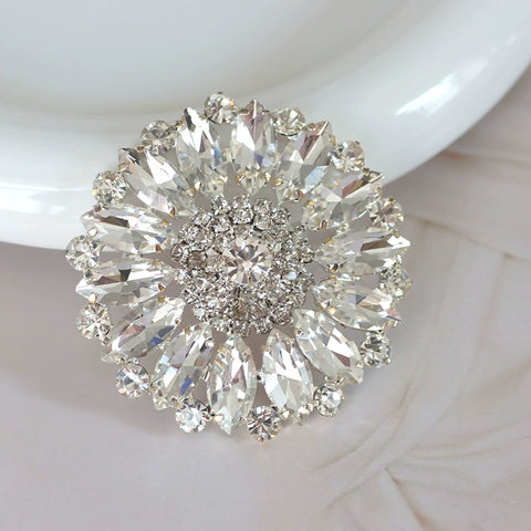 silver hand sew rhinestones DIY headdress dance clothes evening dress bag round sunflower bling decorative corsage belly dance wear 5.5cm - Moderndancedress.com