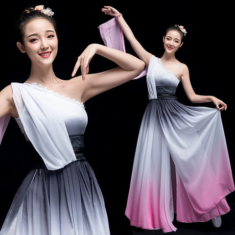 Chinese Folk Dance Costume Classical Dance Costume Chinese Fan Umbrella Dance Fairy Modern Dance Costume Adults - Moderndancedress.com