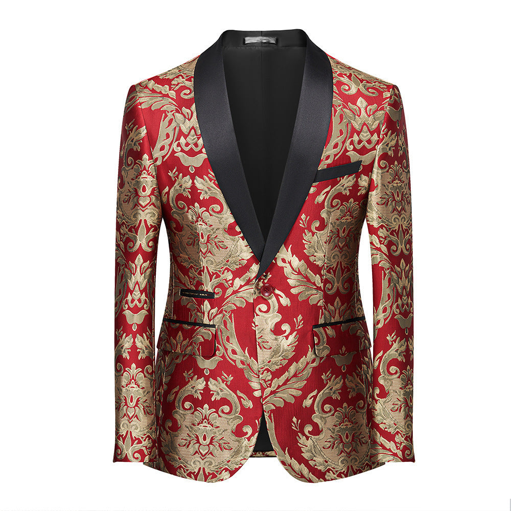 Men's jazz dance dress suit wedding party bridegroom blazers singers host choir music band stage performance jacquard coat for male - Moderndancedress.com