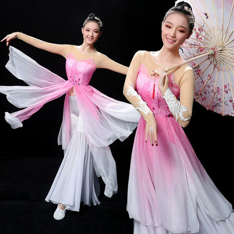 Chinese Folk Dance Costume Classical Dance Costume Female Modern Fan Yangge Costume Performing Apparel Fengjiangnan Umbrella Dance Fairy Suit of China