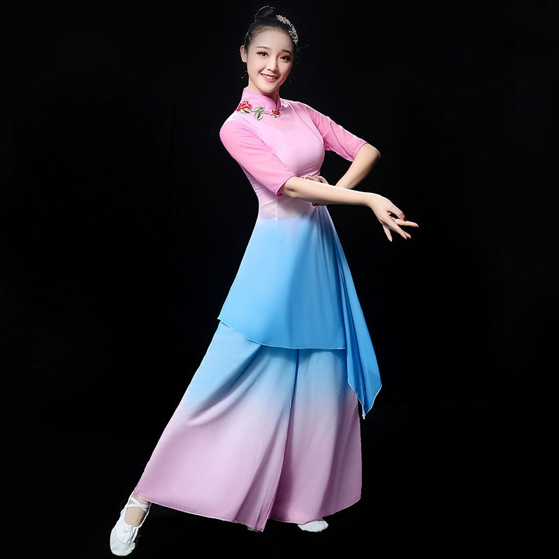 Chinese Folk Dance Costume Classical Dance Costume Chinese Wind Fairy Modern Yangko Dance Costume Fan Umbrella Dance Adult - Moderndancedress.com