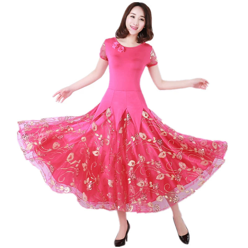 Women's Ballroom Dance Dresses National Standard Short Sleeve Modern Dance Dresses, Dresses, Waltz Dancing Dresses, Tango Social Skirt