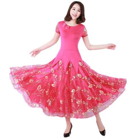 Women's Ballroom Dance Dresses National Standard Short Sleeve Modern Dance Dresses, Dresses, Waltz Dancing Dresses, Tango Social Skirt - Moderndancedress.com