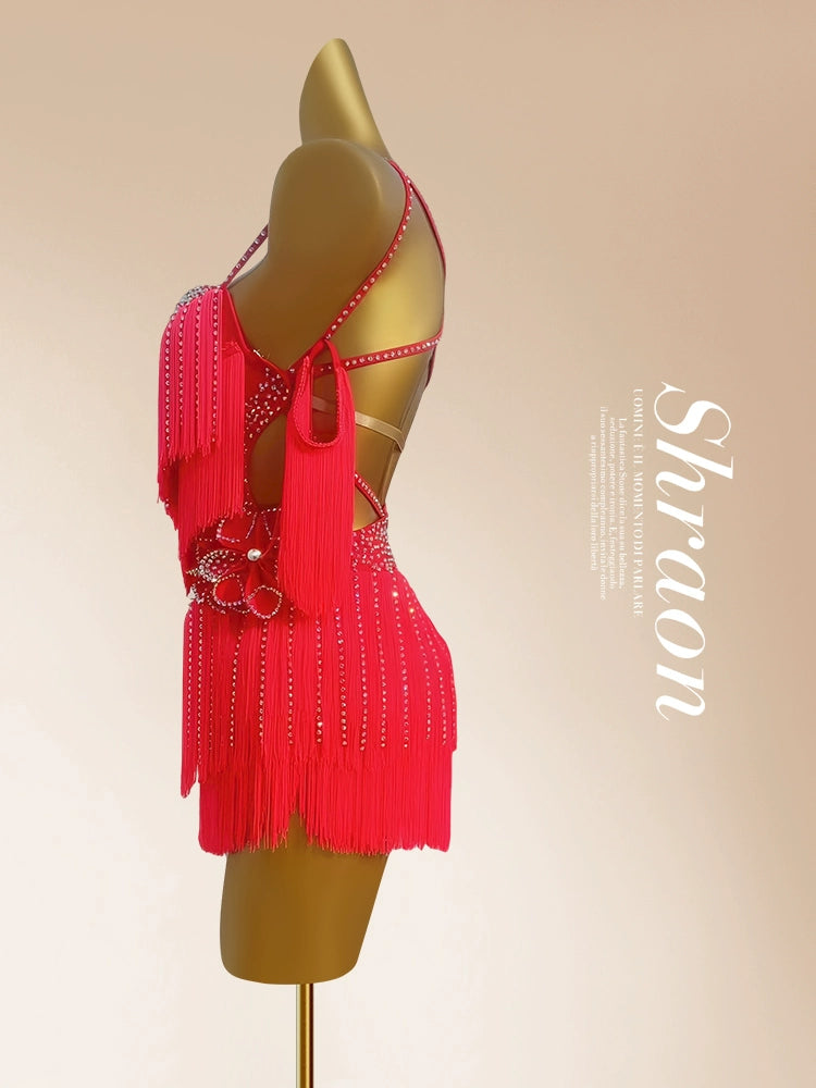 Custom Size Red Fringe Latin Dance Dresses for Women Girls Salsa Rumba Chacha Performance Costumes - Moderndancedress.com