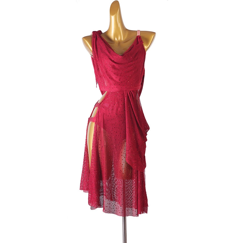 Wine Competition Diamond Latin Dance Dress for Women Girls White Purple Bling Tulle Salsa Rumba Cha Samba Dance Clothes