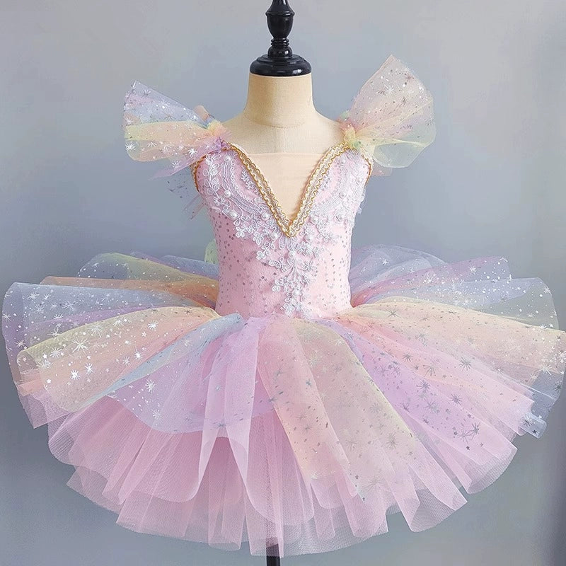 Gold tutu skirt Ballerina Ballet  dance dress for girls  kids little swan lake performance clothes gymnastics leotard dress - Moderndancedress.com