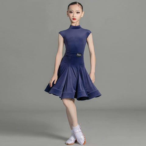 Girls light blue pink green Latin Dance Competition dresses ballroom salsa rumba cha cha Regulations Costume for kids - Moderndancedress.com