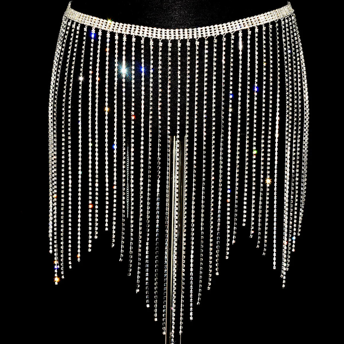 Women girls latin jazz rave dance Rhinestone tassel waist chain hollow bling hot pole dance tassel skirt belly dance body chain belts - Moderndancedress.com