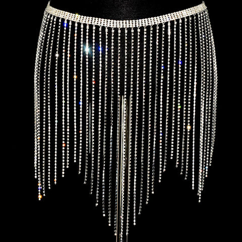 Women girls latin jazz rave dance Rhinestone tassel waist chain hollow bling hot pole dance tassel skirt belly dance body chain belts - Moderndancedress.com