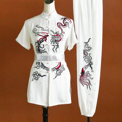 Custom Size Chinese Dragon Competition Wushu Uniforms for Men Women Short Sleeve Embroidery Kung Fu Uniforms  Long Fist Martial Arts Clothes