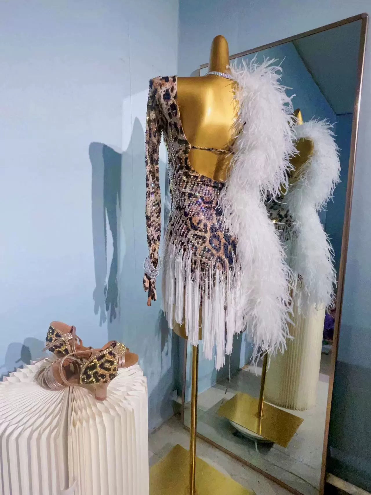 Custom Size Leopard Feather Competition Latin Dance Dresses for Women Girls - Moderndancedress.com