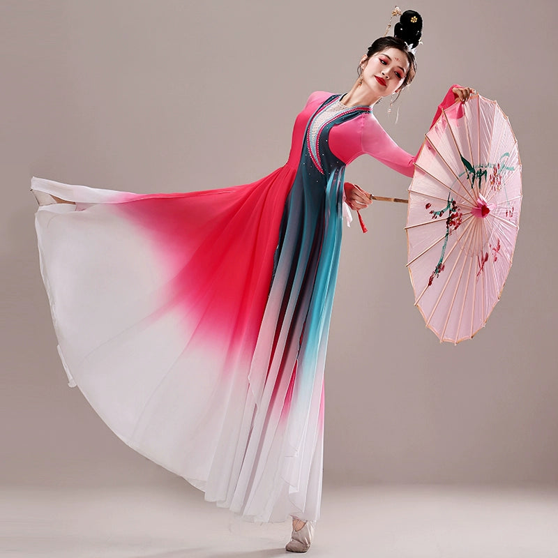 hot pink chinese folk Classical dance costumes hanfu fairy princess dress Female umbrella fan dance art test dance cltohes - Moderndancedress.com