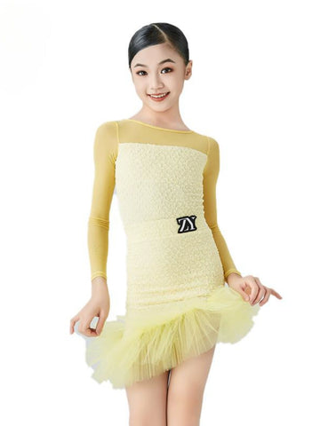 Yellow Light Blue Latin Dance Dresses for Kids Girls Salsa Rumba Chacha Dance Costumes Modern Dance Outfits for Children - Moderndancedress.com