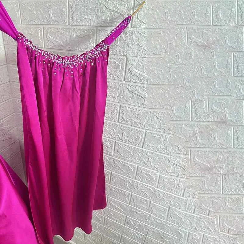 Custom  Size Women's Fuchsia Ballroom Dance Dress Rhinestones Waltz Smooth Gown with Float