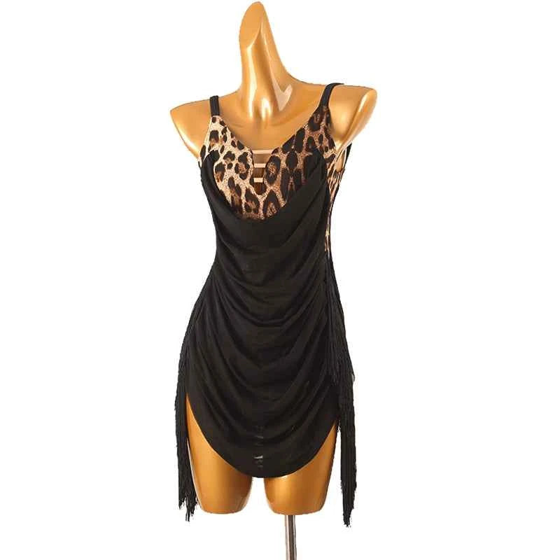 Latin Dance Competition Dress High-End Leopard Print Tassel Performance Outfit - Moderndancedress.com