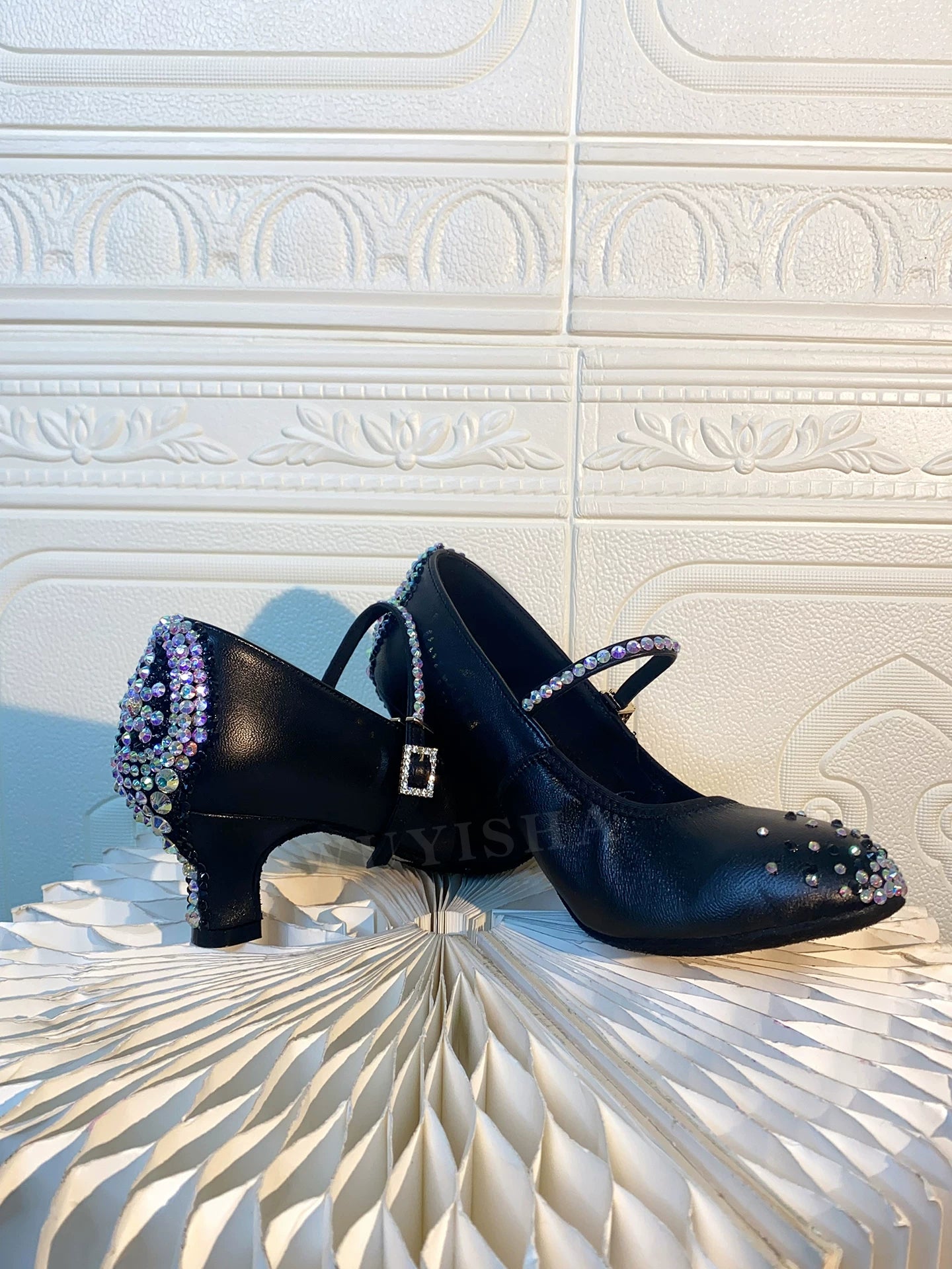 Black Crystal Women Ballroom Dance Shoes Competition Tango Waltz Dancing  2inch Heel Indoor Style