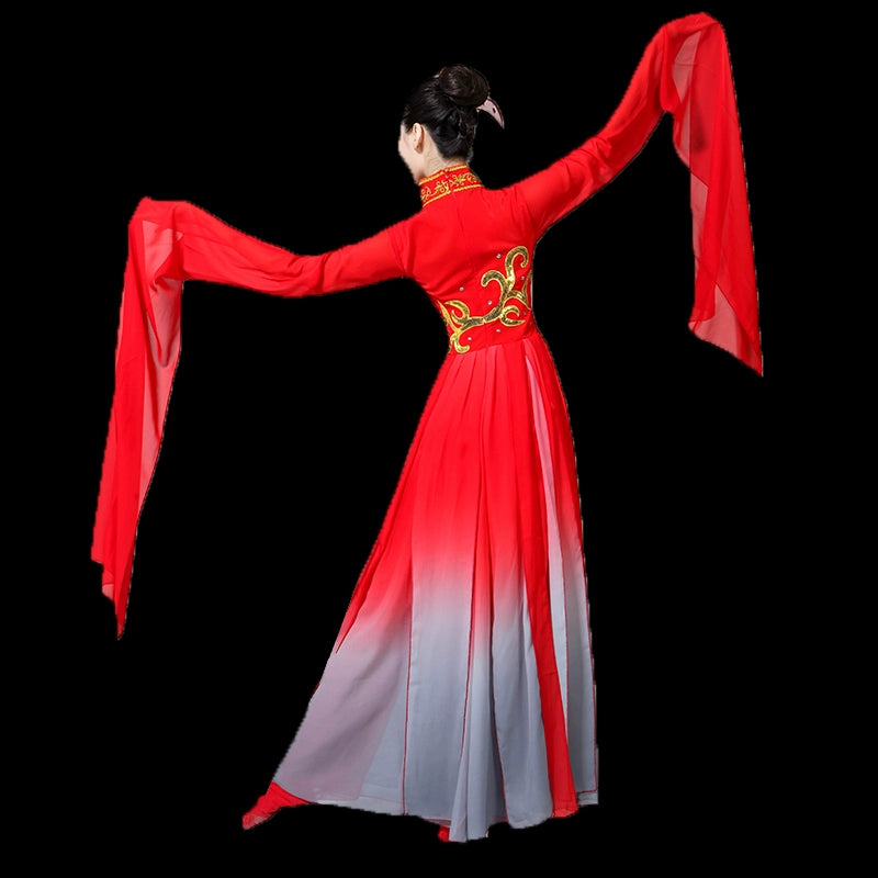 Hanfu Chinese Folk Water Sleeve Dance Costume Classical Dance Costume Chinese Wind Drop Sleeve Shui Yue Luo Shen Jinghong Dance Costume - Moderndancedress.com