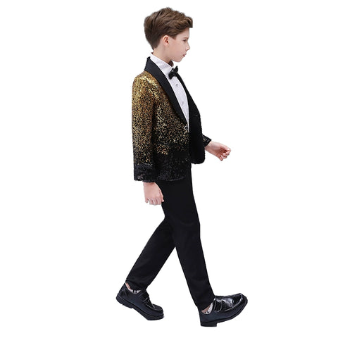 Boys Jazz Dance Costumes Children s Handsome Fashion Gradual Segments Boys Dresses Stage Show Piano Performance Suits Boys Flower Suits - Moderndancedress.com