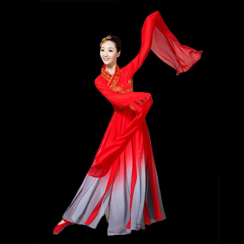 Hanfu Chinese Folk Water Sleeve Dance Costume Classical Dance Costume Chinese Wind Drop Sleeve Shui Yue Luo Shen Jinghong Dance Costume - Moderndancedress.com