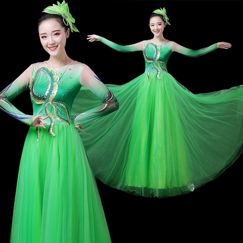 Chinese Folk Dance Costume Modern Dance Dresses, Long Skirts, Chorus Dresses, Adult Opening Dance Skirts, Atmospheric Stage Costumes