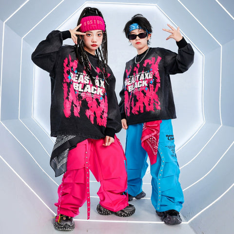 Children's Hiphop Street Dance Costumes for Girls Boys Kids Rappers Singers Gogo Dancers Dance Outfits Fried Street Catwalk Model Show Clothing - Moderndancedress.com