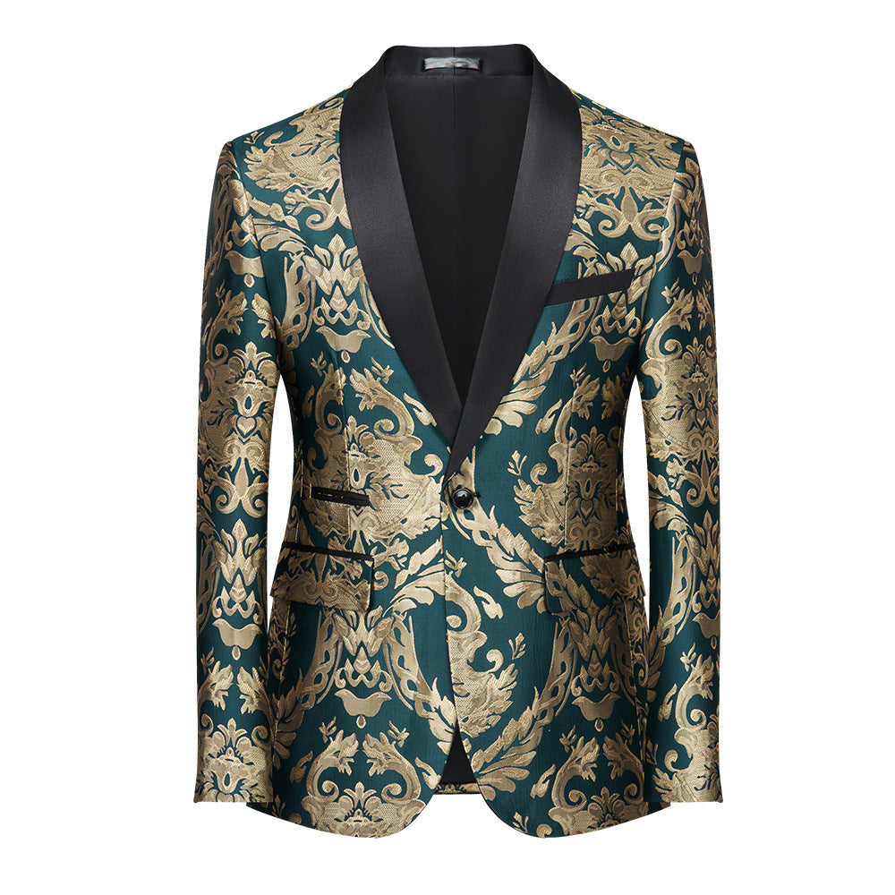 Men's jazz dance dress suit wedding party bridegroom blazers singers host choir music band stage performance jacquard coat for male - Moderndancedress.com