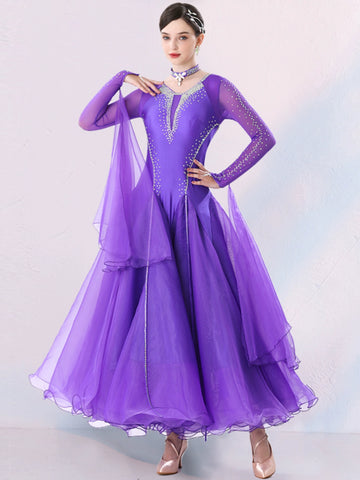 Red Rhinestones Ballroom Dance Dresses for Women Girls Royal Blue  Black Waltz Tango Ballroom Dance Skirt Professional Modern Dance Costumes - Moderndancedress.com