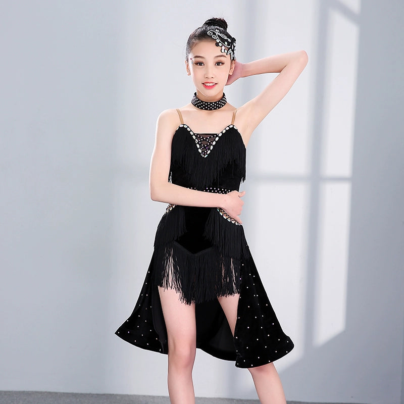 Girls Latin Dance Dresses Sleeveless tasseless dress for women