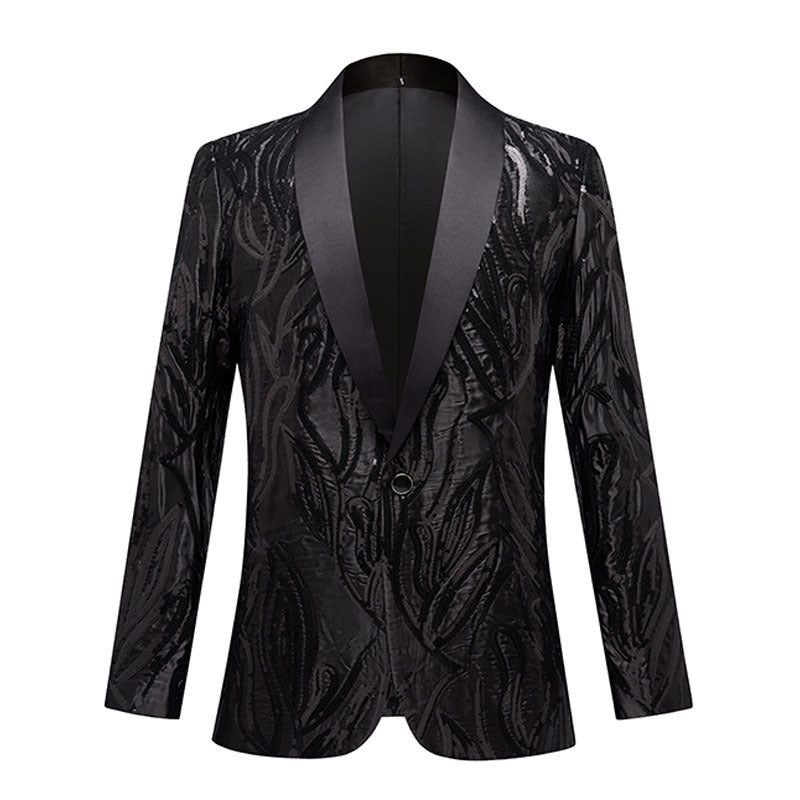 Men's Youth Fashion Black Sequins Jazz Dance Blazers Concert Music Production Band Performance Coats Carnival Party Singer Host Annual Meeting Performance Suit for Man - Moderndancedress.com