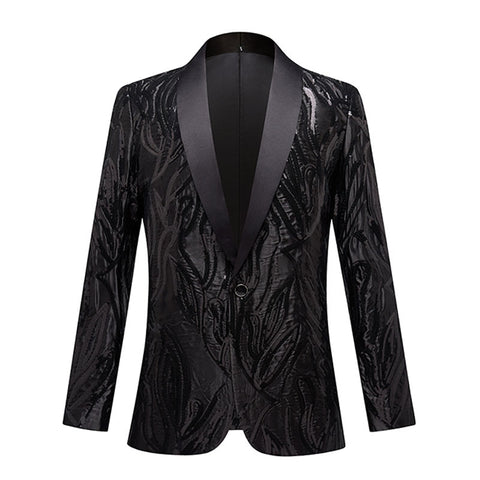 Men's Youth Fashion Black Sequins Jazz Dance Blazers Concert Music Production Band Performance Coats Carnival Party Singer Host Annual Meeting Performance Suit for Man - Moderndancedress.com